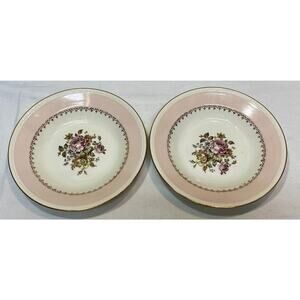 2 Homer Laughlin Eggshell Georgian Pink Rimmed Soup Bowls